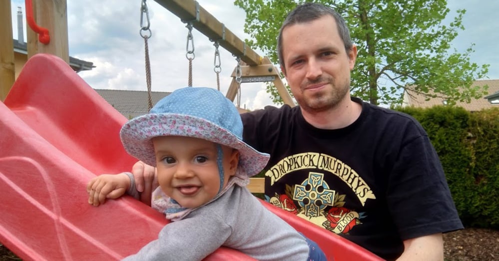 Software developer Laurent Winkler with his daughter Elise